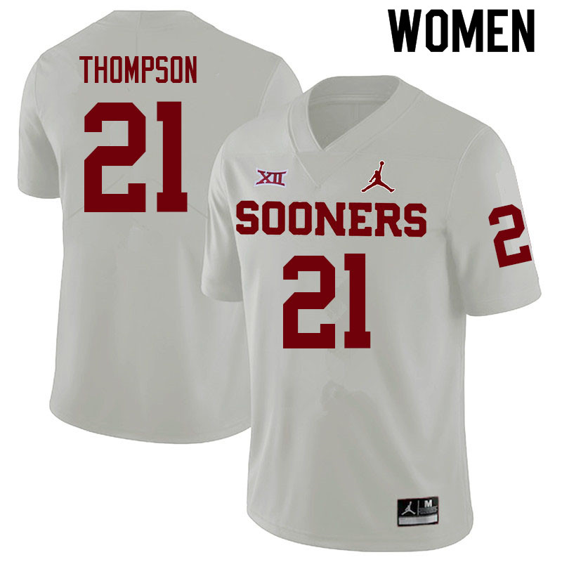 Women #21 Bentavious Thompson Oklahoma Sooners College Football Jerseys Sale-White - Click Image to Close